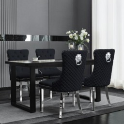 Rackhams Set Of 2 Plush Velvet Dining Chairs with Lion Head Knocker - Black - 2
