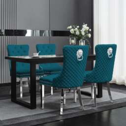 Rackhams Set Of 2 Plush Velvet Dining Chairs with Lion Head Knocker - Black - 2 - thumbnail 5
