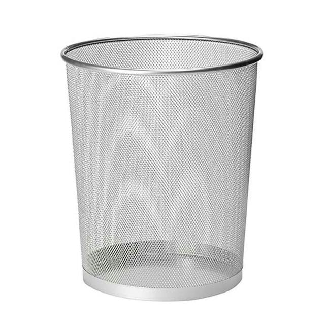 Rackhams Metal Mesh Wastebasket Paper Bin - Round Trash Lightweight Circular Rubbish Can for Kitchen, Bathroom, Bedroom, Office - Size 27x23.5x23.5 cm - Silver - Pack Of 1 - image 1