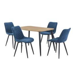 Rackhams Aspen Dining Set - Light-Oak Effect Rectangular Table & 4 Upholstered Diamond Stitch Fabric Chairs - Natural - thumbnail 3