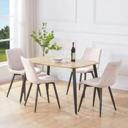 Rackhams Aspen Dining Set - Light-Oak Effect Rectangular Table & 4 Upholstered Diamond Stitch Fabric Chairs - Natural - thumbnail 1