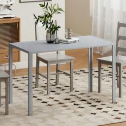 Rackhams Modern Rectangular 4 Seater Dining Table with Tempered Glass Top - Grey - 60 - Powder coated - thumbnail 1
