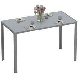 Rackhams Modern Rectangular 4 Seater Dining Table with Tempered Glass Top - Grey - 60 - Powder coated - thumbnail 2