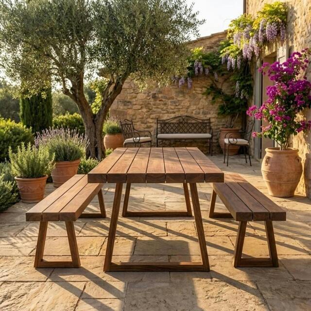 Rackhams Chunky Outdoor Table - 120cm - Wide - 120cm - Oak - image 1