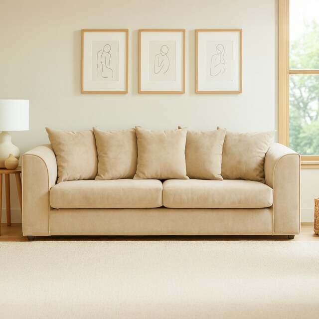 Rackhams Casper Chenille Fabric 3 Seater Sofa - Beige - image 1