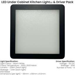 Rackhams Loops 5x MATT BLACK Ultra-Slim Square Under Cabinet Kitchen Light & Driver Kit - Warm White Diffused LED - thumbnail 2