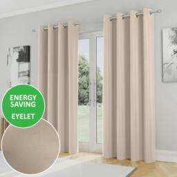 "Rackhams Natural Plain Supersoft Thermal Room Darkening Eyelet Curtain - Pair for Living Room & Bedrooms - 66"" (168cm) Width x 54"" (137cm) Drop"