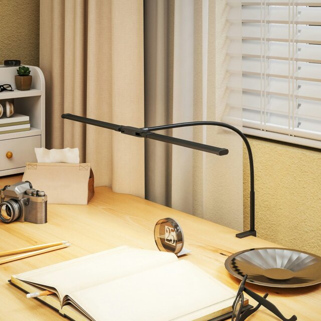 Rackhams Double Head Table Lamp with 3 Colour Modes & 10 Dimmable, Black - Black - LED bulbs included - Aluminium, Silicone Metal - image 1
