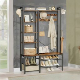 Rackhams Hall Tree Coat Rack With Shoe Storage Brown - thumbnail 6