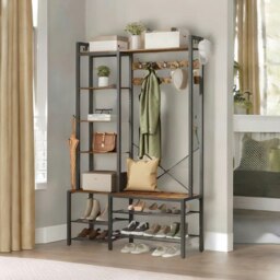 Rackhams Hall Tree Coat Rack With Shoe Storage Brown - thumbnail 2