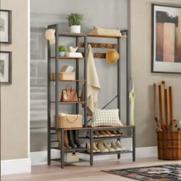 Rackhams Hall Tree Coat Rack With Shoe Storage Brown - thumbnail 4