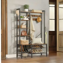 Rackhams Hall Tree Coat Rack With Shoe Storage Brown - thumbnail 5