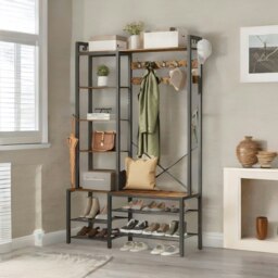 Rackhams Hall Tree Coat Rack With Shoe Storage Brown - thumbnail 3