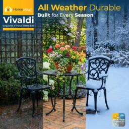 Rackhams VIVALDI 3-Piece Aluminium Garden Bistro Set - Round Table with Parasol Hole & 2 Generously Sized Armchairs - Baroque Design (Black) - Aluminium - 1 - Black - thumbnail 5