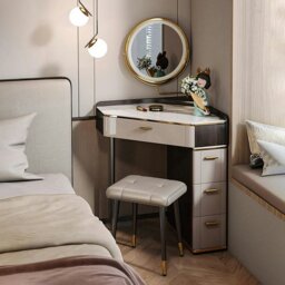 Rackhams Amigo Small Corner Dressing Table, Slimline Dressing Table, With LED Mirror - Size S - No Stool
