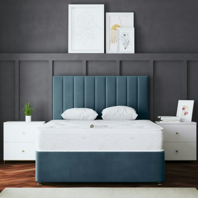 Rackhams Amelia Divan Bed with Upholstered Headboard - Blue - Double - image 1