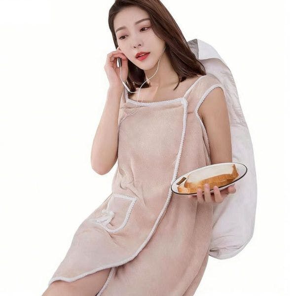 Rackhams Coral Fleece Thickened Bathrobe Blanket & Towel - Khaki - image 1