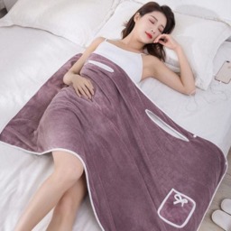 Rackhams Coral Fleece Thickened Bathrobe Blanket & Towel - Khaki - thumbnail 2