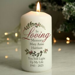 Rackhams Personalised In Loving Memory Wreath Pillar Candle - thumbnail 2