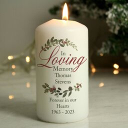 Rackhams Personalised In Loving Memory Wreath Pillar Candle - thumbnail 1
