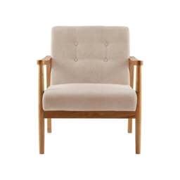 Rackhams Wooden Armchair Upholstered Occasional Chair - 70cm W x 63cm L x 78cm H - Beige - thumbnail 3
