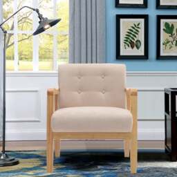 Rackhams Wooden Armchair Upholstered Occasional Chair - 70cm W x 63cm L x 78cm H - Beige