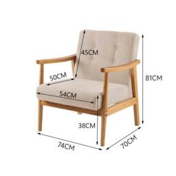 Rackhams Wooden Armchair Upholstered Occasional Chair - 70cm W x 63cm L x 78cm H - Beige - thumbnail 4