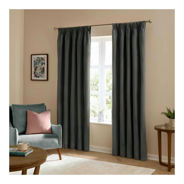 Rackhams Ultimate Velvet Pencil Pleat Curtains - Charcoal - 168cm x 229cm - Charcoal - 100% Polyester