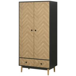 Rackhams Modern Wardrobe Cabinet Wood Grain Sticker Surface with Shelf, Hanging Rod and 2 Drawers 90x50x190cm - thumbnail 1