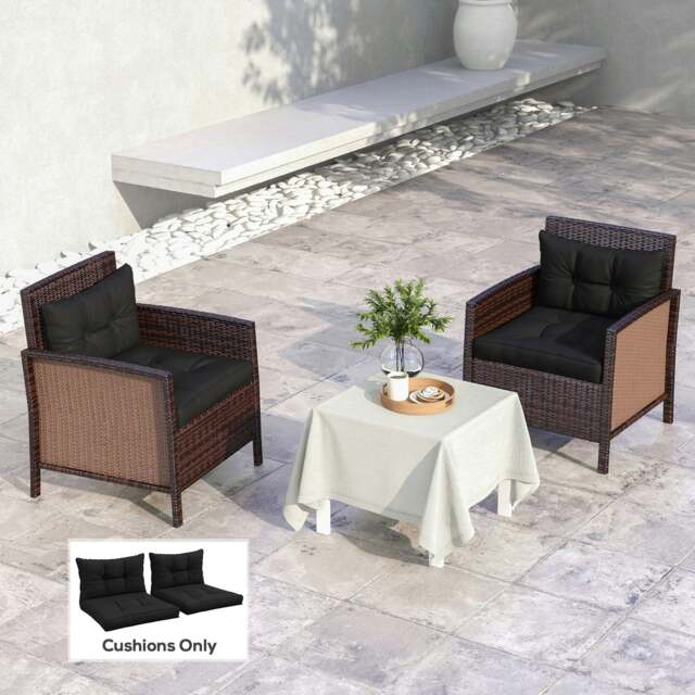 Rackhams 2pc Outdoor Seat Cushion for Patio Furniture, Black - Black - Polyester - 60L x 60W x 10Hcm - image 1