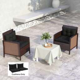 Rackhams 2pc Outdoor Seat Cushion for Patio Furniture, Black - Black - Polyester - 60L x 60W x 10Hcm - thumbnail 1