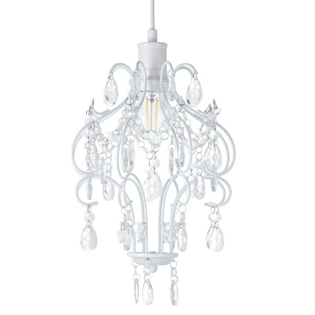 Rackhams Matt White Shabby Chic Chandelier Style Pendant Ceiling Lamp Shade with Acrylic - image 1