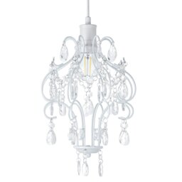 Rackhams Matt White Shabby Chic Chandelier Style Pendant Ceiling Lamp Shade with Acrylic - thumbnail 1