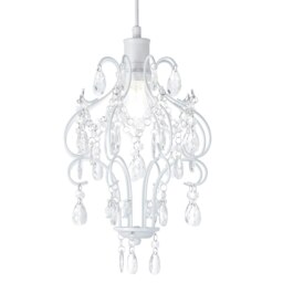 Rackhams Matt White Shabby Chic Chandelier Style Pendant Ceiling Lamp Shade with Acrylic - thumbnail 2
