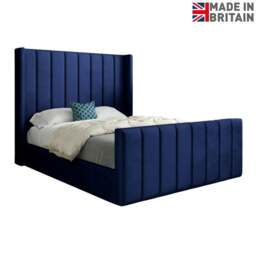 Rackhams Romano Straight Winged Upholstered Soft Velvet Bed Frame - Blue - Blue - Super king - thumbnail 6