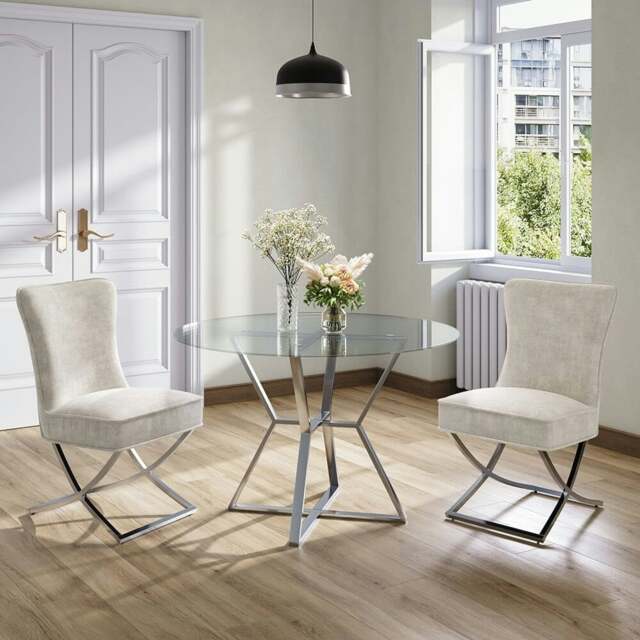 Rackhams Set of 2 Beige High Back Dining Chairs with velvet Upholstered - Beige - image 1