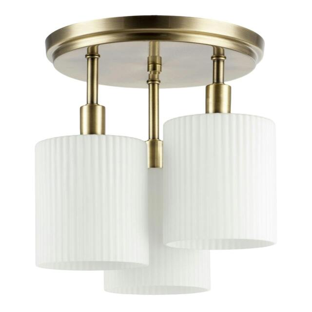 Rackhams Designer Antique Brass Semi Flush Ceiling Light with Fluted Shades - image 1