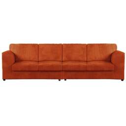 Rackhams Luxor Cord Long Fabric 4 Seater - Full Back - Orange