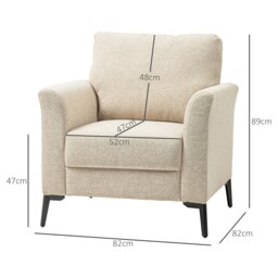 Rackhams Linen Fabric Modern Accent Chair with Metal Legs, Wood Frame, Beige - thumbnail 3