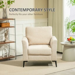 Rackhams Linen Fabric Modern Accent Chair with Metal Legs, Wood Frame, Beige - thumbnail 5