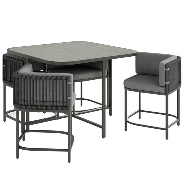 Rackhams 4-Seater Rattan Cube Garden Furniture Set with Cushions - Charcoal Grey