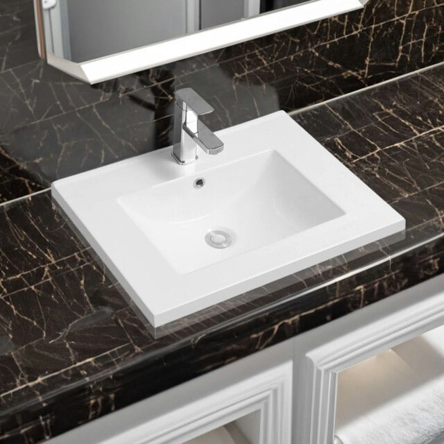 Rackhams 5001 Ceramic 61cm Mid-Edge Inset Basin with Scooped Bowl - White - Ceramic - 61cm - image 1