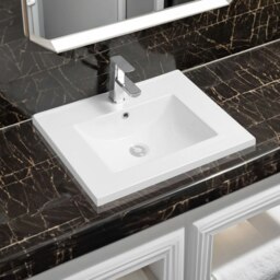 Rackhams 5001 Ceramic 61cm Mid-Edge Inset Basin with Scooped Bowl - White - Ceramic - 61cm - thumbnail 1