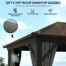 Rackhams 3.6 x 3(m) Metal Garden Hardtop Gazebo with Screened Curtain Dark Grey - thumbnail 5