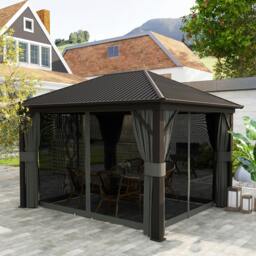 Rackhams 3.6 x 3(m) Metal Garden Hardtop Gazebo with Screened Curtain Dark Grey - thumbnail 2