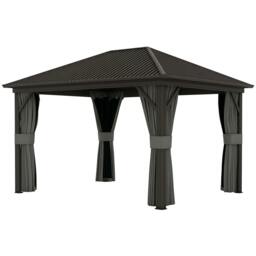 Rackhams 3.6 x 3(m) Metal Garden Hardtop Gazebo with Screened Curtain Dark Grey - thumbnail 3