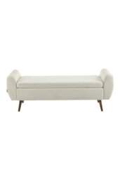 Rackhams Teddy Fur 2-Seat Upholstered Storage Bench with Side Arms and Walnut Colored Legs - Beige - thumbnail 4