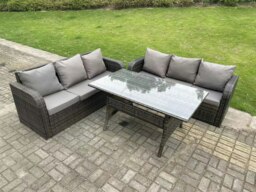 Rackhams Dark Grey PE Wicker Rattan Garden Furniture Set Lounge Sofa 3 Seater Sofa Set Outdoor Rectangular Dining Table 6 Seater - thumbnail 1