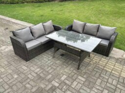 Rackhams Dark Grey PE Wicker Rattan Garden Furniture Set Lounge Sofa 3 Seater Sofa Set Outdoor Rectangular Dining Table 6 Seater - thumbnail 2