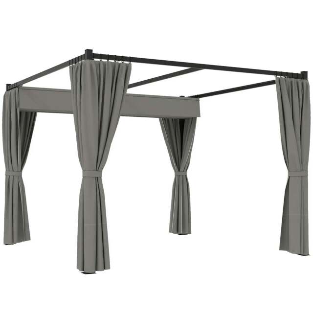 Rackhams 3 x 3m Moving Canopy Metal Pergola, with Curtains - Grey - image 1
